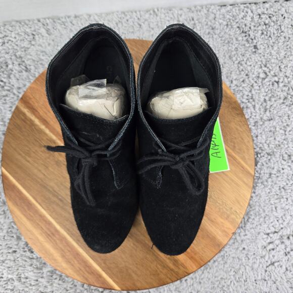 Crocs Leigh Black Suede Lace Up Casual Wedge Heel Ankle Bootie Boot Womens 6.5 - Picture 7 of 13